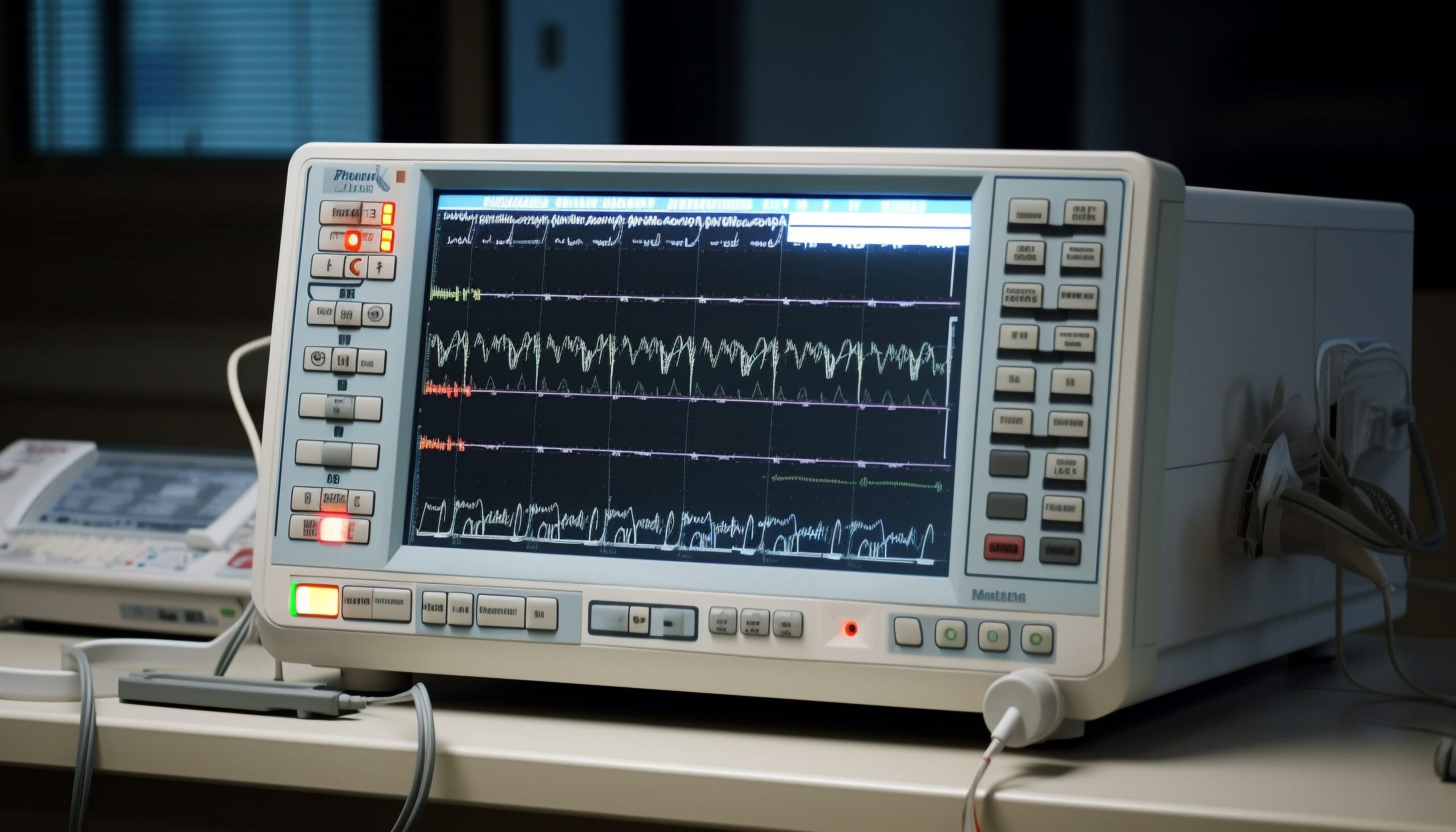 Modern healthcare industry analytics analyzing pulse traces electronically generated by artificial intelligence